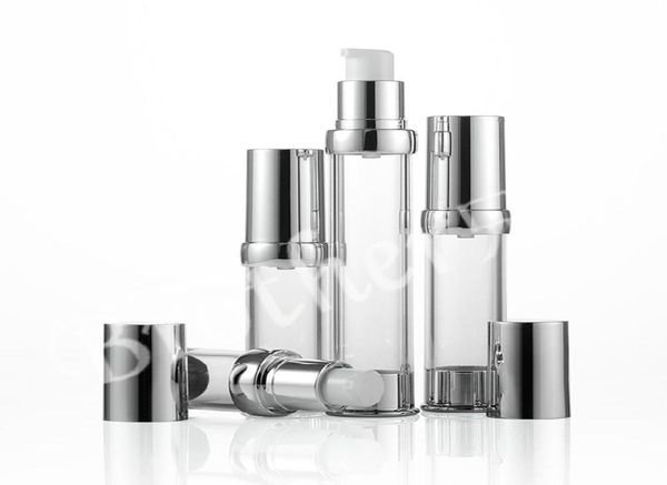 

highgrade silver 10ml 15ml 20ml 30ml vacuum refillable lotion bottles as airless pump bottle makeup tools 10pcslot9483265