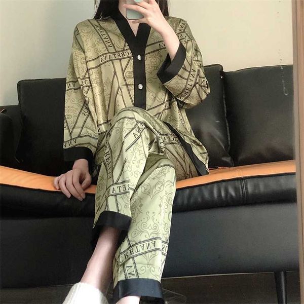 

tiktok green gujia women's kimono long sleeve pants home clothes