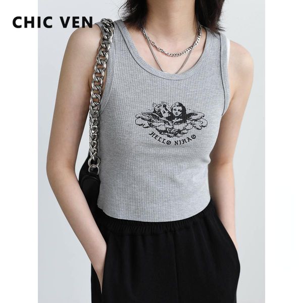 

tanks chic ven women's tanks sleeveless casual tshirts letter angel print knitted suspender vest short female ladies summer 2022, Black;white