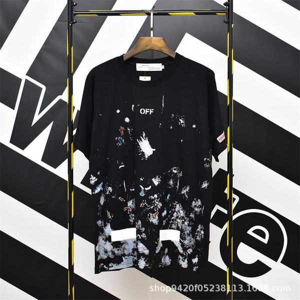 

34% off fashion fireworks graffiti short-sleeved ow white men's and women's casual round neck t-shirt, White;black