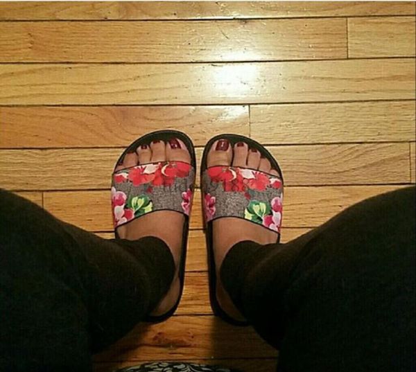 

2017 mens and womens fashion red pink flower printing leather slide sandals adults size euro 3545 rsusijsuj fdhz1992460, Black