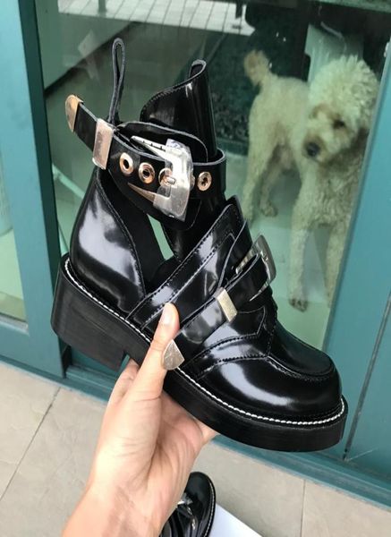 

2019 boots women casual metal buckle ankle women martin boots casual patent leather western boots british styl6847232, Black