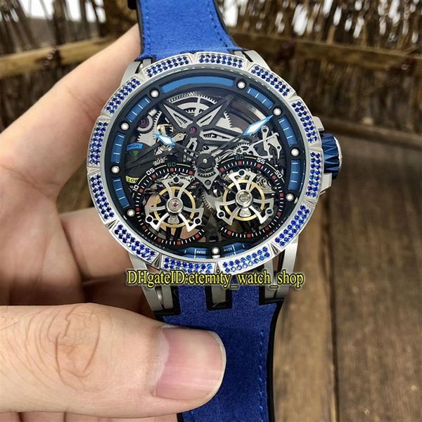 

new excalibur spider skeleton dial automatic mechanical rddbex0643 mens watch iced out diamond steel case rubber spor301h, Slivery;brown