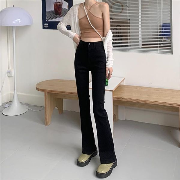 

jeans dd2274 new highwaist straightleg microflare jeans women's stretch pants jeans, Blue