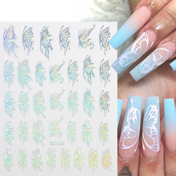 

stickers decals laser bronzing butterfly nail sticker holographic star moon sliders for nails shiny love heart cute decals polish wraps glso, Black