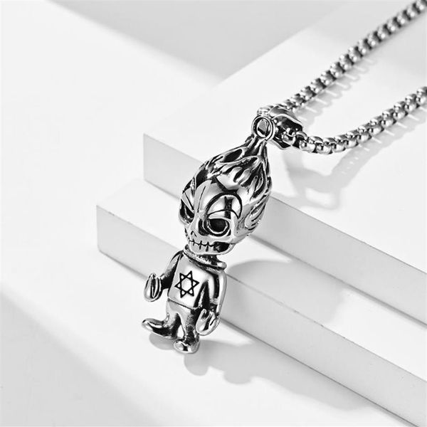 

pendant necklaces 2021 deliver cute funny demon imp doll saucerman cartoon necklace for men stainless steel vintage friend317b, Silver