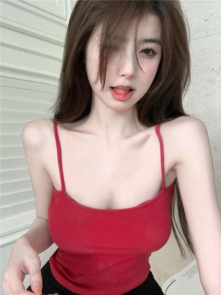 

t-shirt summer sweet red sling girl sleeveless slim vest girls streetwear kawaii five colors tanks, White