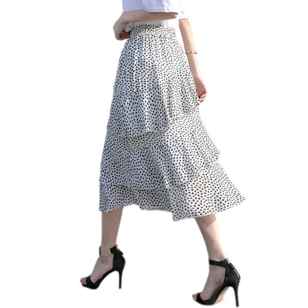 

dresses summer women midi skirt slim high waist chiffon irregular elegant polka dot cake black white allmatch streetwear skirts, White;black