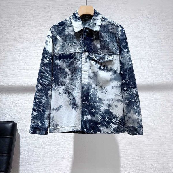 

23ss designer men's jacket men's casual denim fabric brand fashion luxury new tie dyed printed denim coat fashion trench, Black;brown