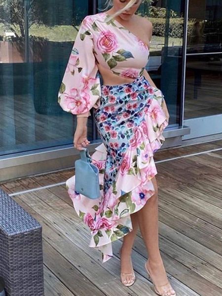 

dress 2022 summer new ladies fashion tube single sleeve + waist splicing skirt elegant ladies asymmetric skirt suit, White