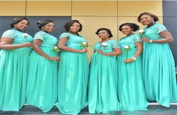 

bridesmaids dresses mint green chiffon lace maid of honor gowns custom made cap sleeves a line long evening gowns bm01453064061, White;pink