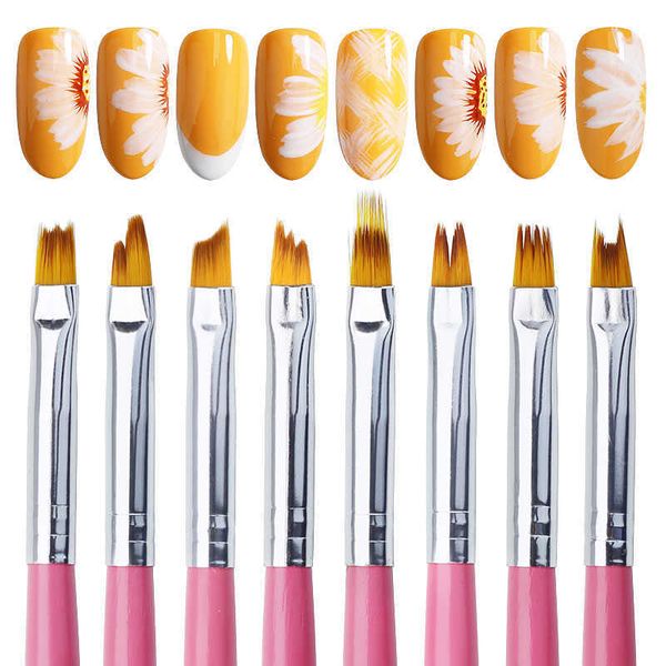 

dotting tools arte clavo 8pcsset nail art brush painting flower nail tool maincure half moon shape nail french brushe smile petal drawing pe, Silver