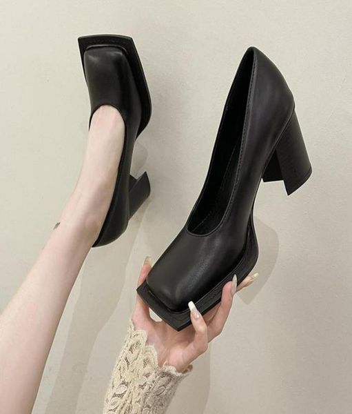 

sandals thick platform mary janes women shoes chunky summer high heels 2022 lolita lady square toe pumps mujer zapatossandals8203410, Black