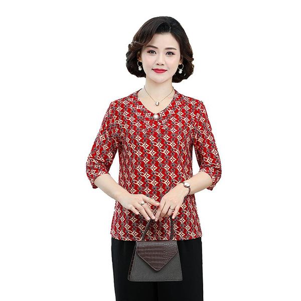 

t-shirt 2022 spring summer flower tshirt women printing tee middle age women casual v collar half sleeve pullover clothing, White