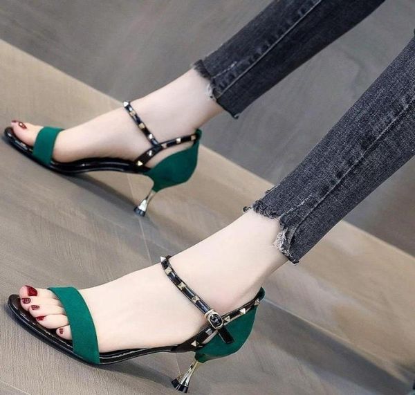 

cresfimix women sweet 6cm spring summer peep toe high heel sandals lady cute rivet shoes vrouwen sandalen a69007604934, Black