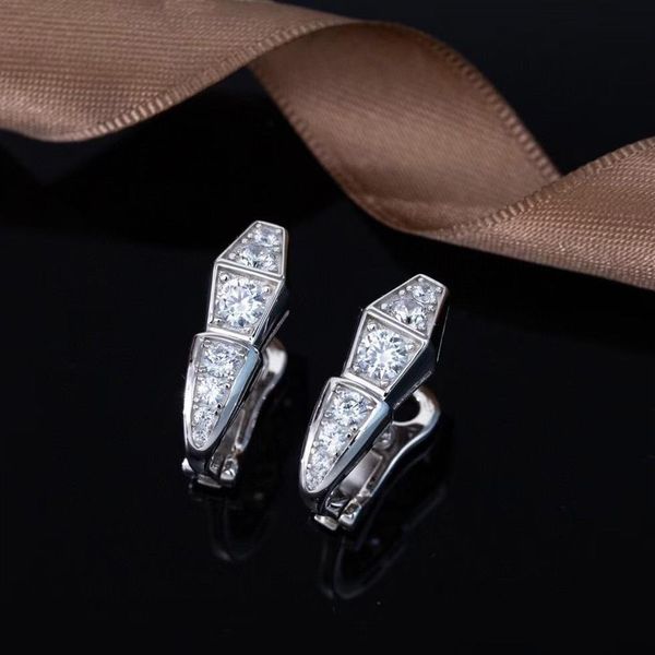 

s925 silver charm dangle stud earring snake shape with sparkly diamond for women wedding jewely gift have box stamp ps289u