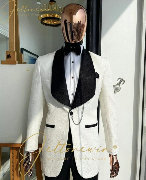 

blazers jeltonewin 2022 custom made white jacquard jacket groomsmen groom tuxedos shawl lapel men suits wedding prom man blazer, White;black