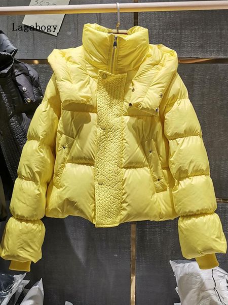 

parkas lagabogy 2022 new winter women 90% white duck down hooded jackets warm short zipper coat female loose thick parkas outwear, Black