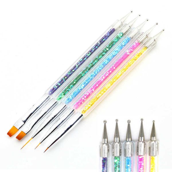 

dotting tools 5pc unhas arte pontilhar caneta desenho acrlico forro suprimentos escova strass gemas picker uv gel pintura manicure accessoir, Silver
