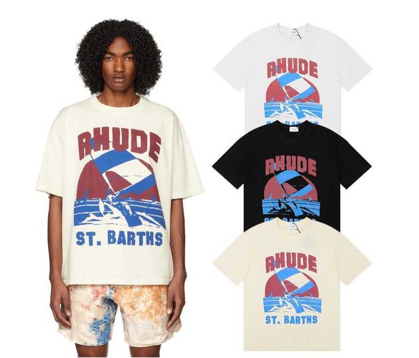 

ins 2023 spring summer t shirt american luxury rhude shirt skateboard mens designer t shirt women men casual t-shirt good mens tshirt shirt, White;black