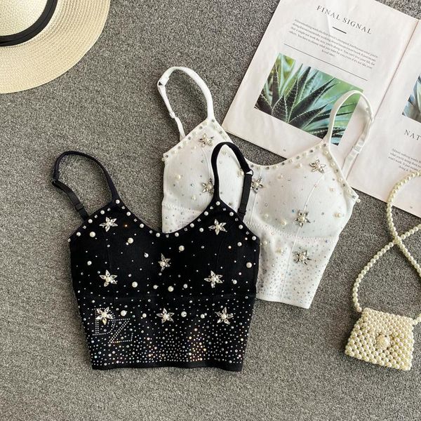 

t-shirt bra spaghetti strap tank debardeur femme tanks gorset camisoles for women harajuku sequins womens dropshipping, White