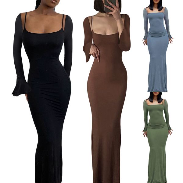 

casual dresses fall spring long sleeve dress for women spaghetti strap backless cami dresses cocktail evening party long dress 230421, Black;gray