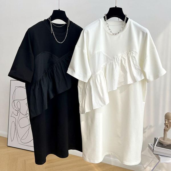 

t-shirt women white black ruffles short tshirt new round neck short sleeve fashion tide tees spring summer 2022