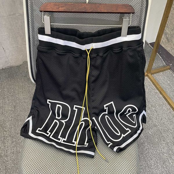 

designer clothing rhude mesh fabric letter printing straight sports loose relaxed breathable capris shorts men couples joggers sportswear fo, White;black