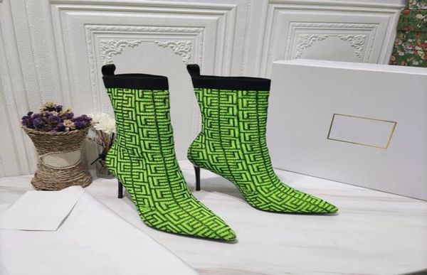 

2021 autumn and winter women039s designer boots fashion hgh quality knitted inner leather elastic boot show party heel 95cm lu5134746, Black