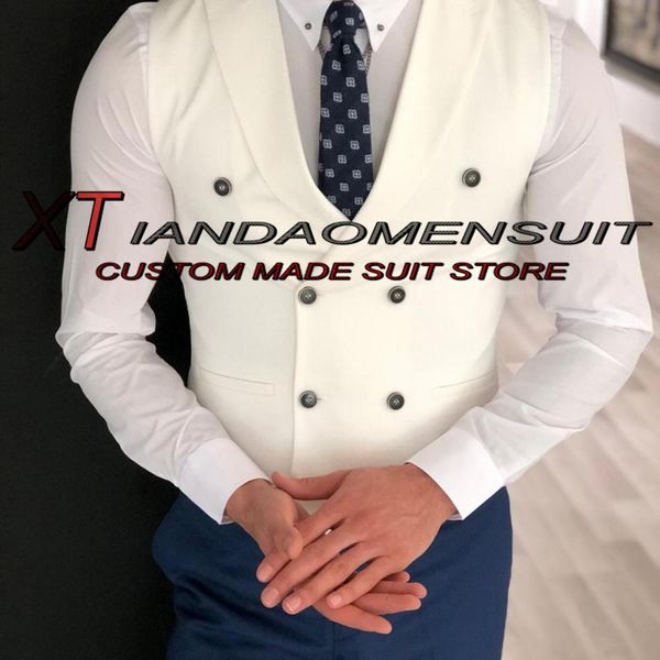 

blazers men's suit vest double breasted ivory sleeveless jacket wedding groom waistcoat slim fit vests for male, White;black