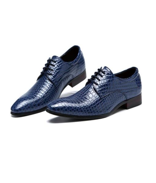 

luxury italian leather man formal dress derby shoes pointed toe handmade wedding banquet men039s alligator footwear nightclubs 2310826, Black