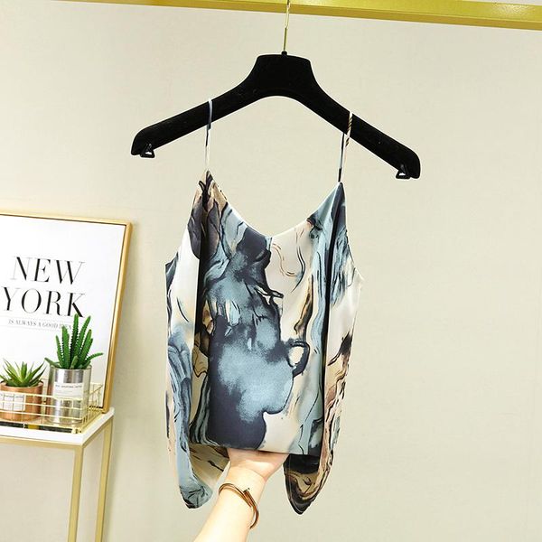 

tanks 2022 women vintage print tank satin women boho casual female 2xl 3xl size summer camisole camis clothes for women, Black;white