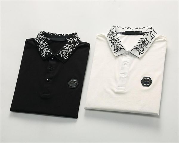 

2023 new solid color shirt men's summer loose relaxed short sleeve fashion versatile polo t-shirt, White;black