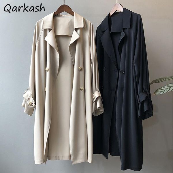 

raincoats trench women tunic tender harajuku vintage female outwear autumn clothing simple street style pure mujer s3xl daily design ins, Black