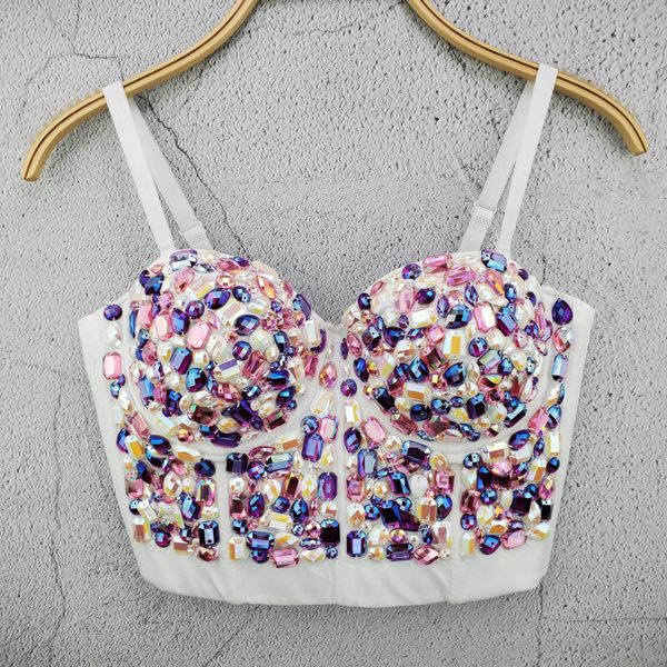 

t-shirt 3 colors women designer beading colorful cotton camisole summer 2022 high street short camis crop, White