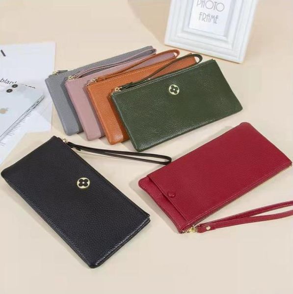 

genuine leather zipper women designer wallets lady cowhide fashion casual zero card purses female thin phone clutchs no2353242460, Red;black