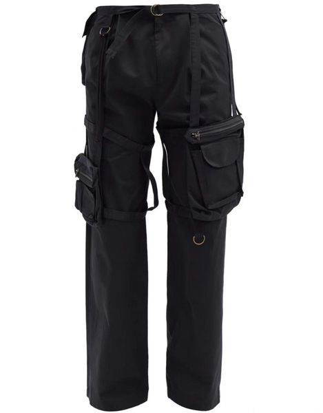 

pants 2021 men clothing hair stylist fashion multi pocket strapping functional tooling straight pants plus size costumes 2746, Black