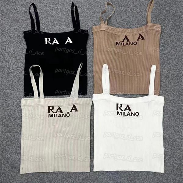 

womens knit t shirts letters knitted sling tanks ins street style knits bottoming 194z, Black