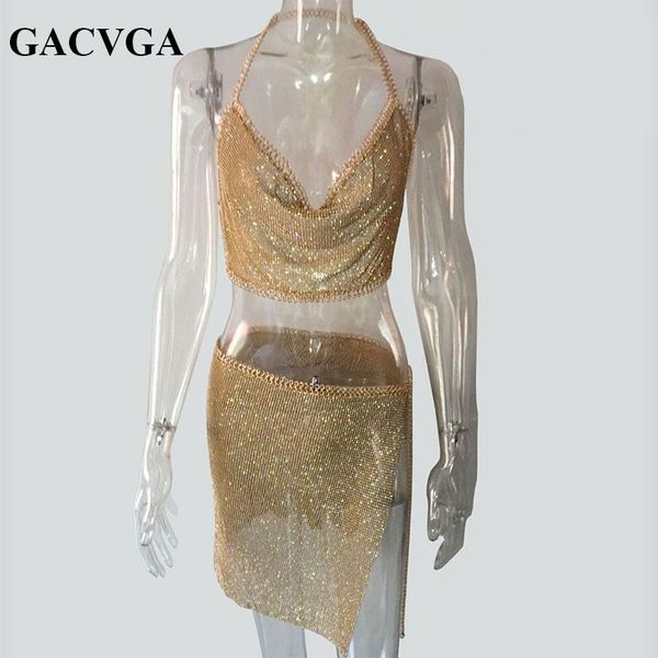 

tanks gacvga 2020 crystal crop beach fitness t shirt women summer metal party tank bralette cropped feminino blusa, Black;white