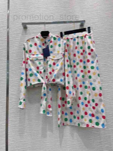 

two piece dress designer 2023 luxury tracksuits women's stand collar long sleeve dot print pattern bow a-line lady elegant skirt 2erd, White