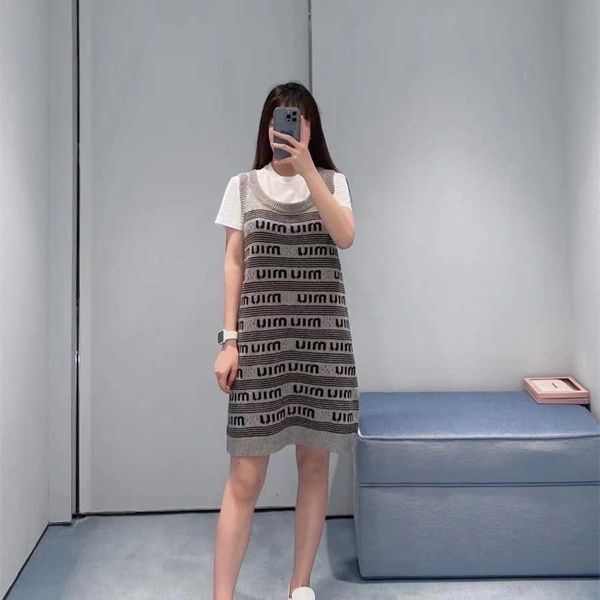 

36% off family early spring new sweet reduced age aop contrast stripe hollow out knitted sleeveless tank dress, Black;gray