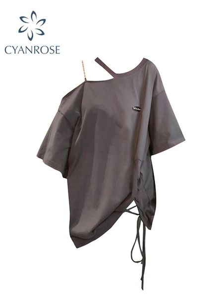 

t-shirt summer women's tshirts short sleeved hollow out solid irregular t shirt female ins vintage harajuku casual loose oversized top, White