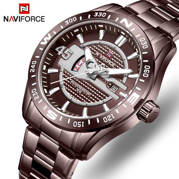 

naviforce luxury brand watches mens sport watch full steel quartz clock men date waterproof business watch man relogio masculino2936, Slivery;brown