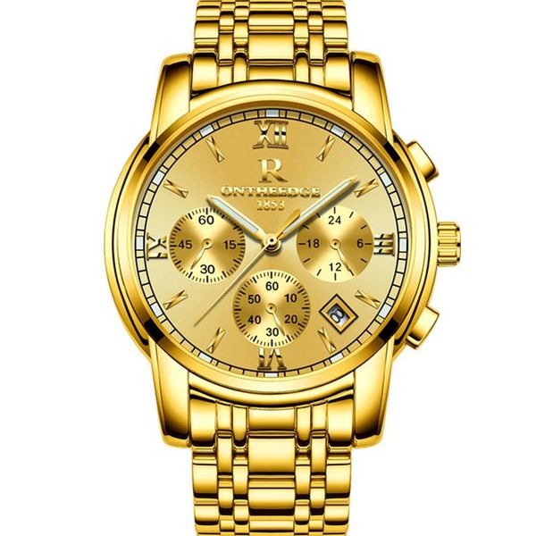 

rzy026 41mm automatic date calendar luxury watch fashion gold and silver bracelet of the alloy steel belt movement quartz master c231w, Slivery;brown