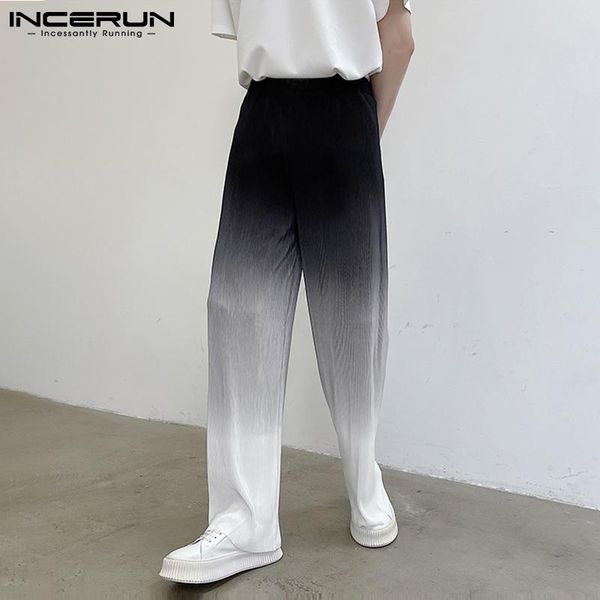 

pants fashion men casual pants joggers streetwear gradient folds elastic waist straight trousers men 2022 loose pantalon incerun s5xl, Black