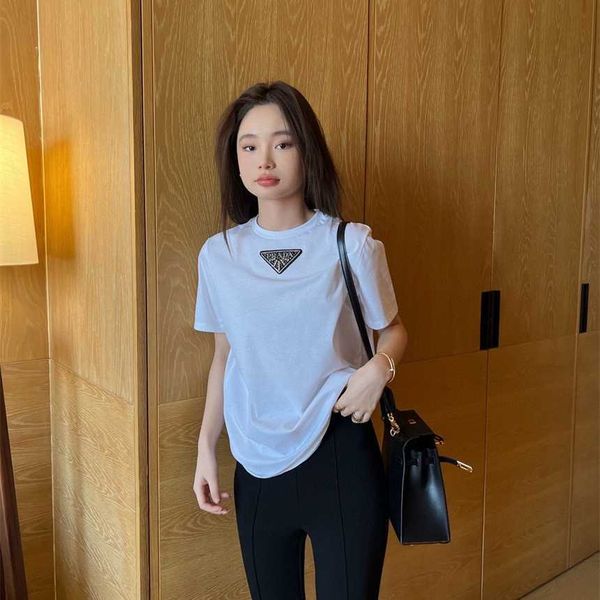 

30% off family spring/summer new fashion classic triangle nail diamond simple and atmospheric casual versatile short sleeve t-shirt, White