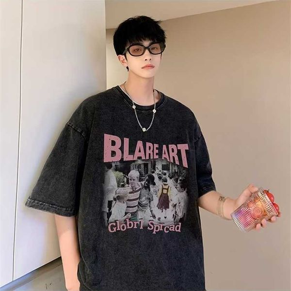 

26% off clothing designer quality american style washed and worn-out short sleeved t-shirt for men's summer trendy loose hip-hop street, White;black