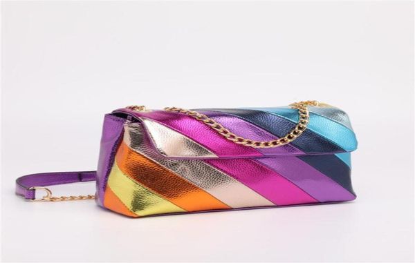 

evening bags multicoloured neon rainbow jointing stitching pu handbag metallic chain straps color crossbody bagevening eveningeve4847623