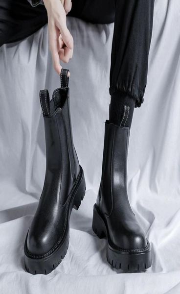 

chelsea boots men039s high shoes british style smoke boots autumn and winter plus fleece martin boots men039s leather sh2109576, Black