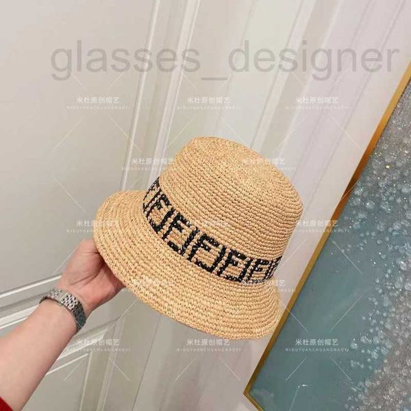

cloches designer correct letter 23 spring/summer new embroidered lafite grass pot hat women's elegant fashion light luxury sunscreen nu, Blue;gray